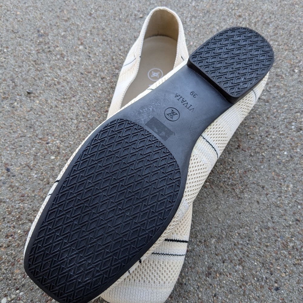 Vivaia Beige striped Margot Square-Toe V-Cut Flats US 8.5, EU 39 - Picture 5 of 7